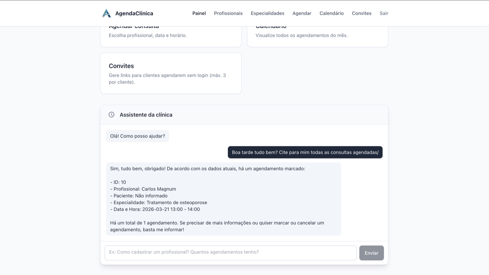 App AgendaClínica - painel