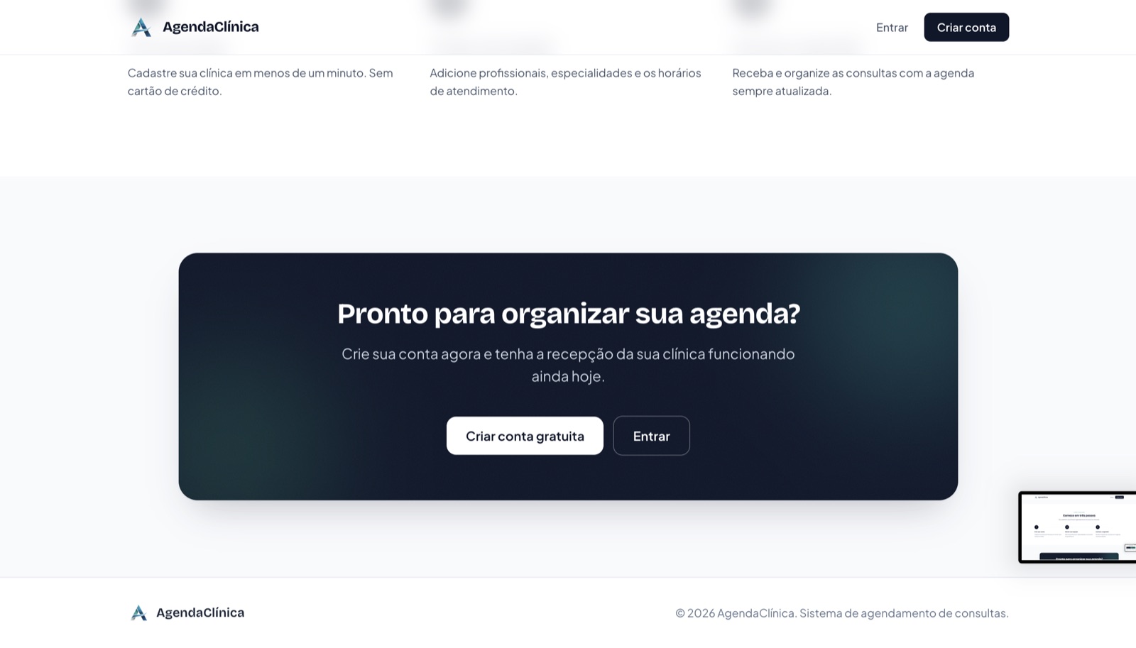 Website AgendaClínica - cadastro de profissional
